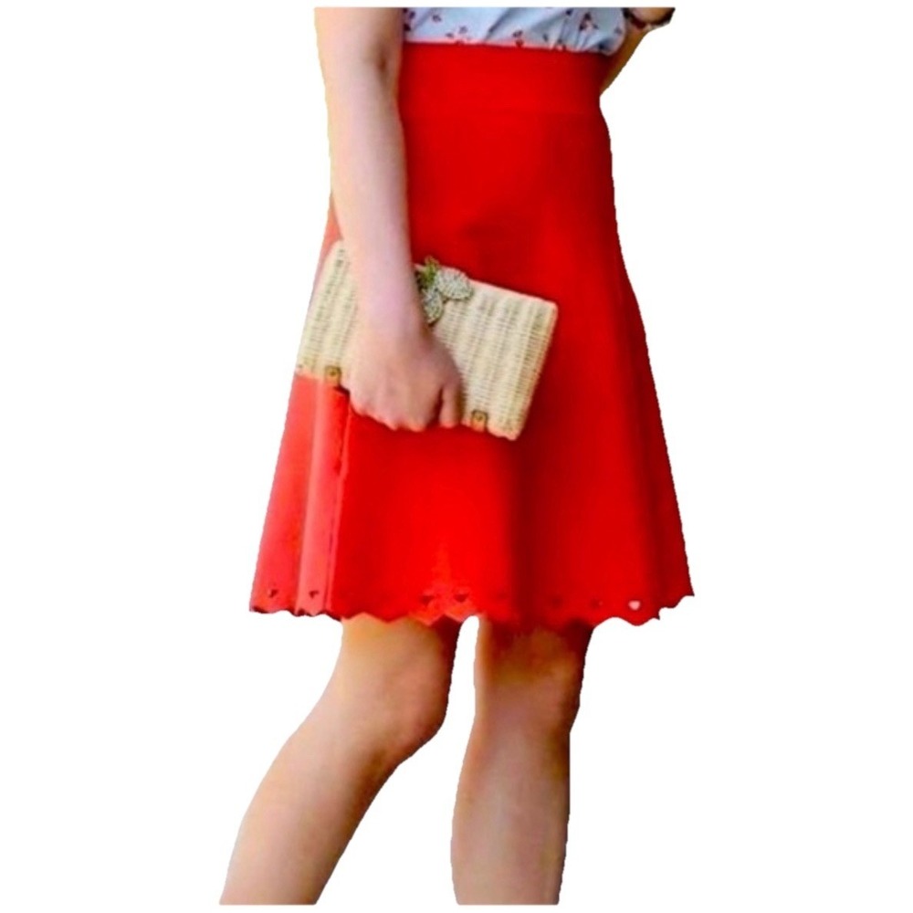 Ann Taylor Skirt Womens MP Petite Orange Short Knit A-Line Scalloped Hem Stretch